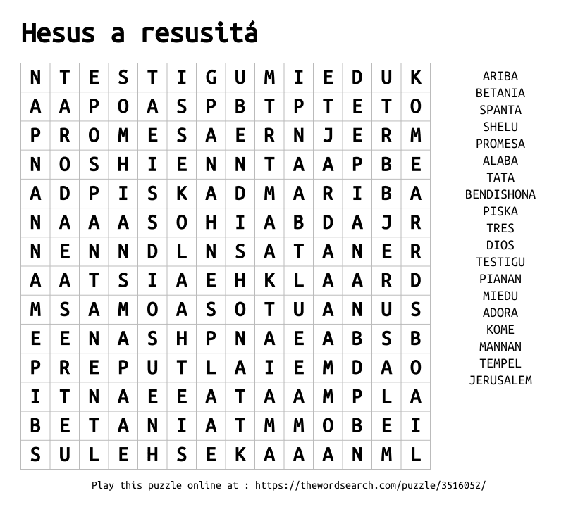 Word Search on Hesus a resusitá