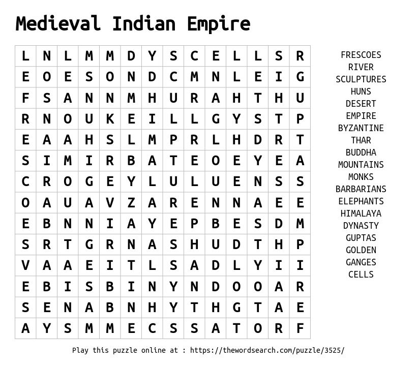Word Search on Medieval Indian Empire