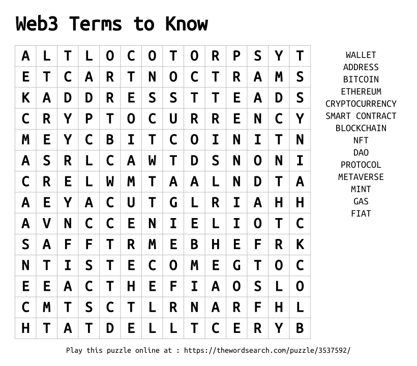 Word Search on Web3 Terms to Know