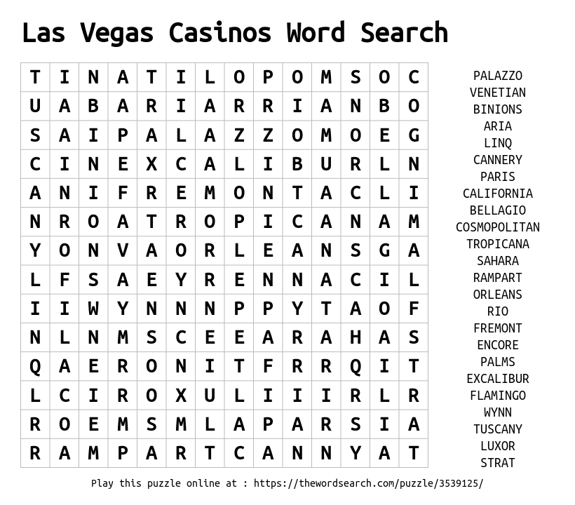 Viva Las Vegas Word Search Answers