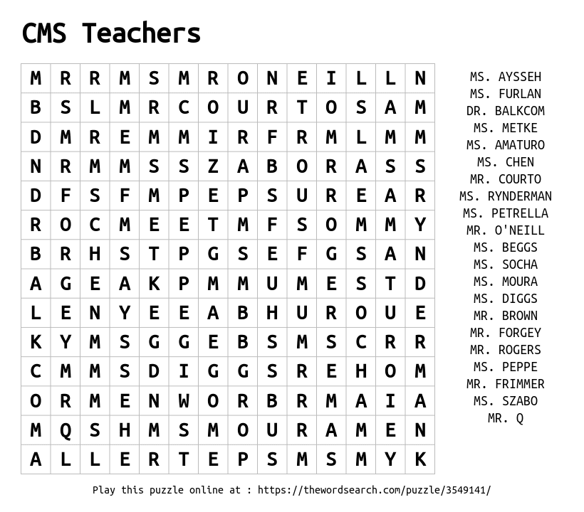 Word Search on CMS Teachers