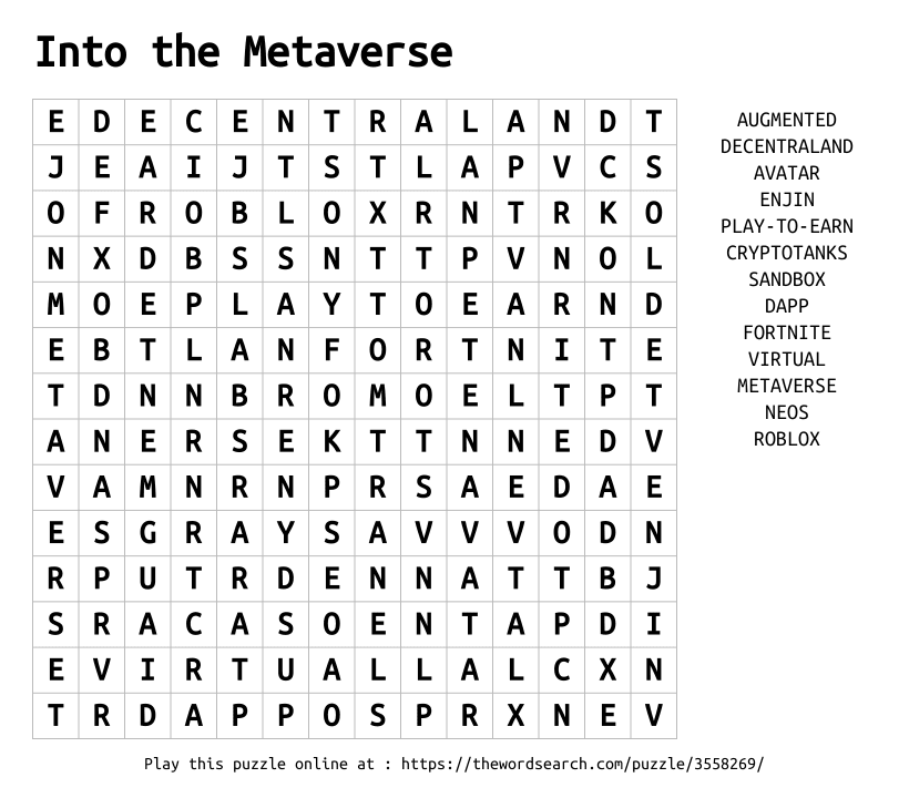 Word Search on Into the Metaverse
