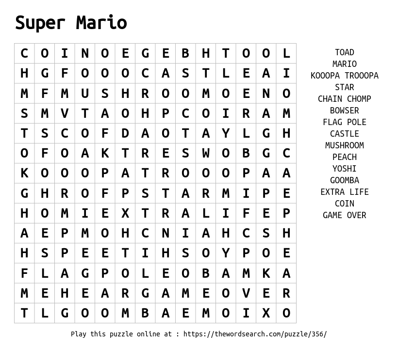 Download Word Search On Super Mario