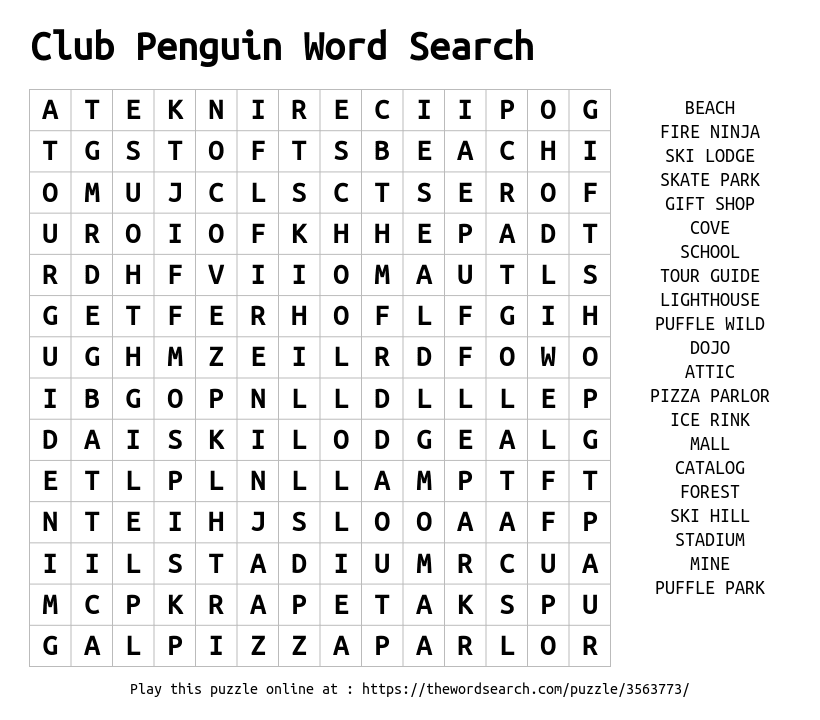 Download Word Search on Club Penguin Word Search