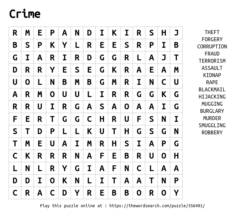 Download Word Search On Crime