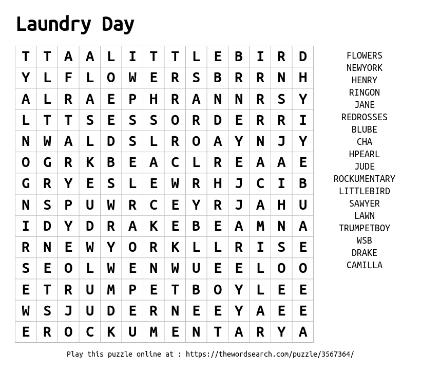 Download Word Search on Laundry Day