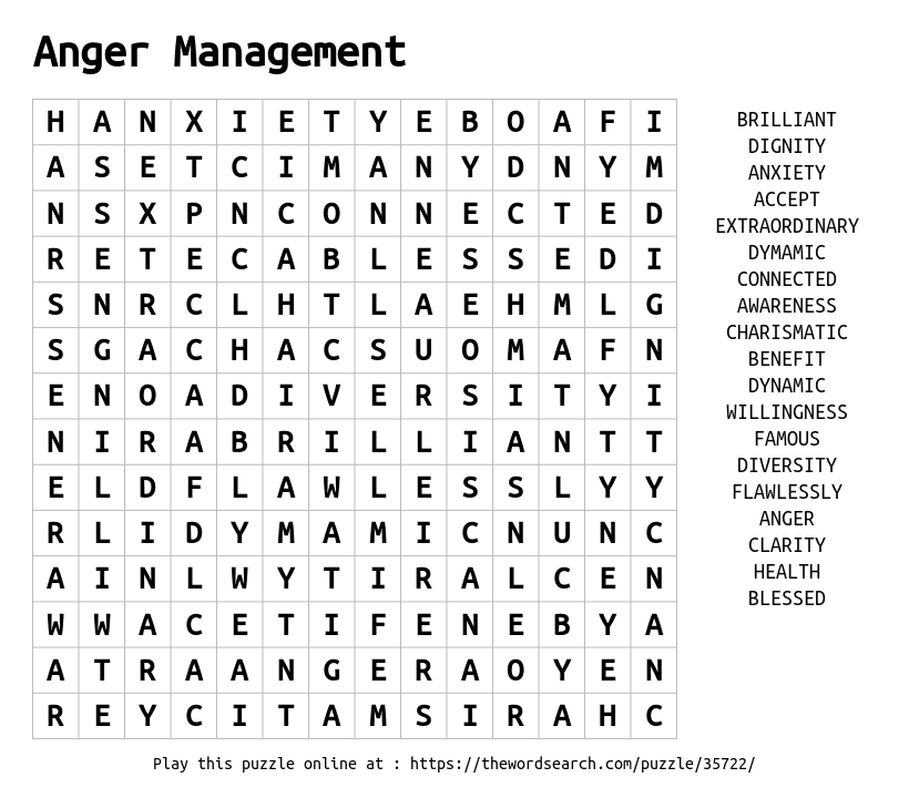 Word Search on Anger Management