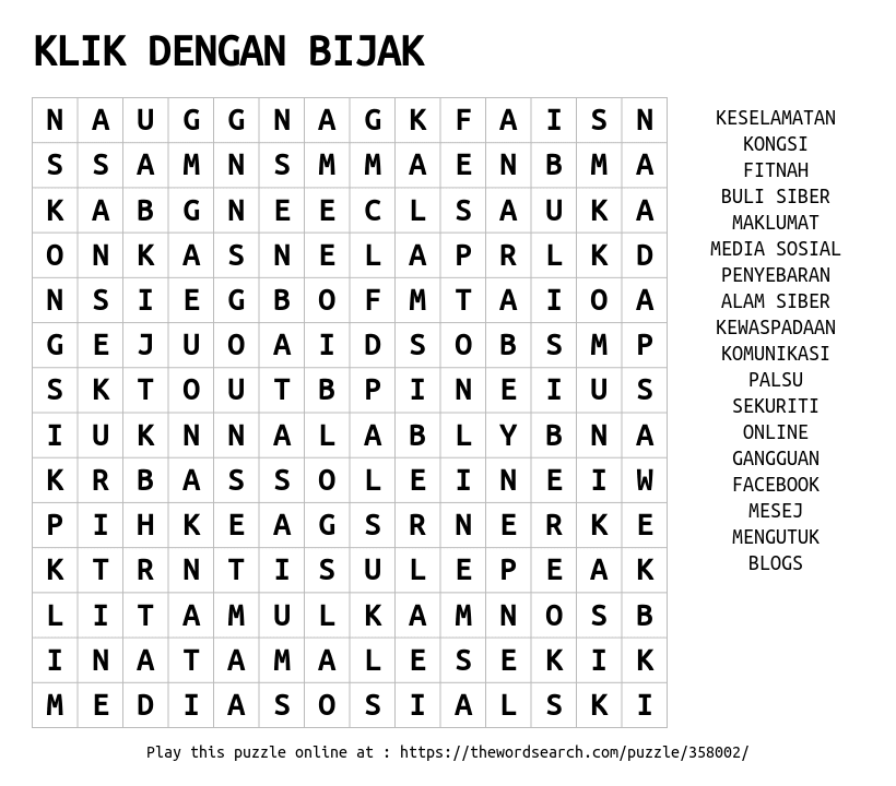 Klik Dengan Bijak Word Search