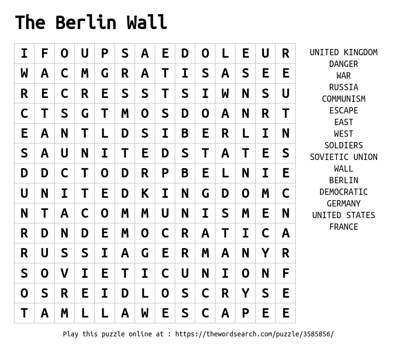 Download Word Search on The Berlin Wall