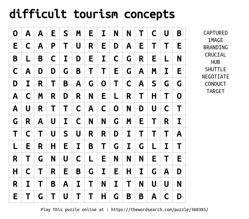 Download Word Search On Difficult Tourism Concepts