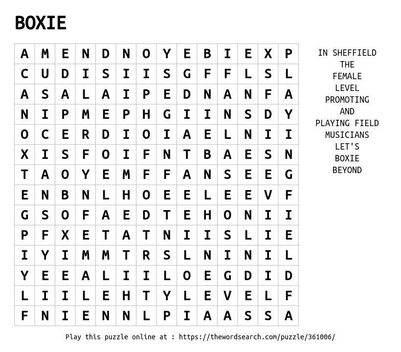 Word Search on BOXIE