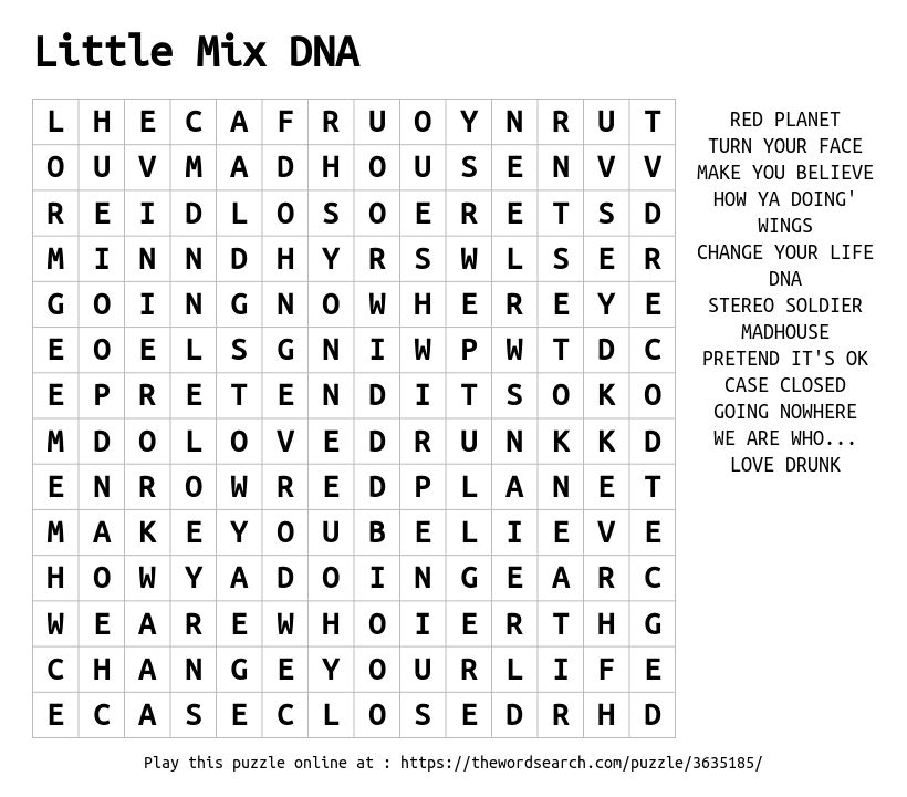 Download Word Search On Little Mix DNA