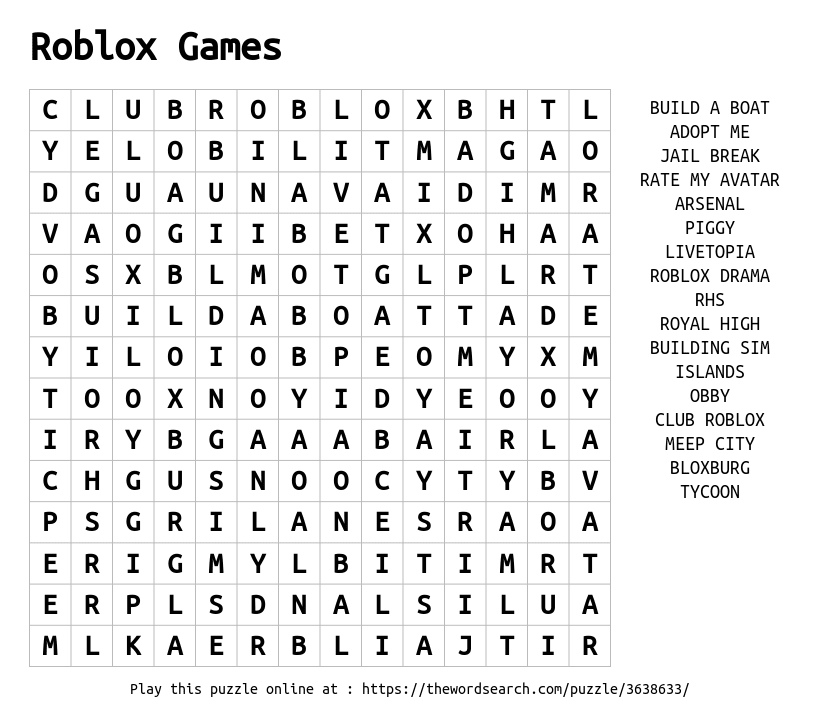 ROBLOX Word Search - WordMint