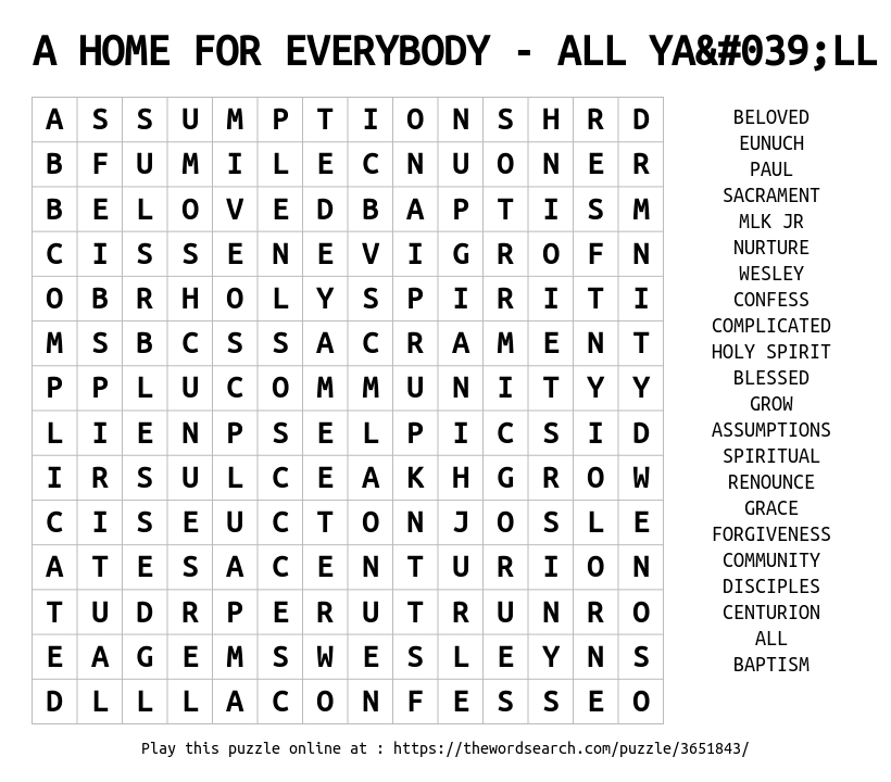 Download Word Search On A HOME FOR EVERYBODY - ALL YA'LL