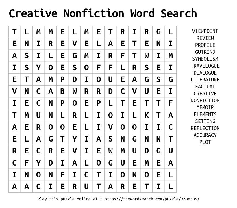 Creative Nonfiction Word Search Word Search