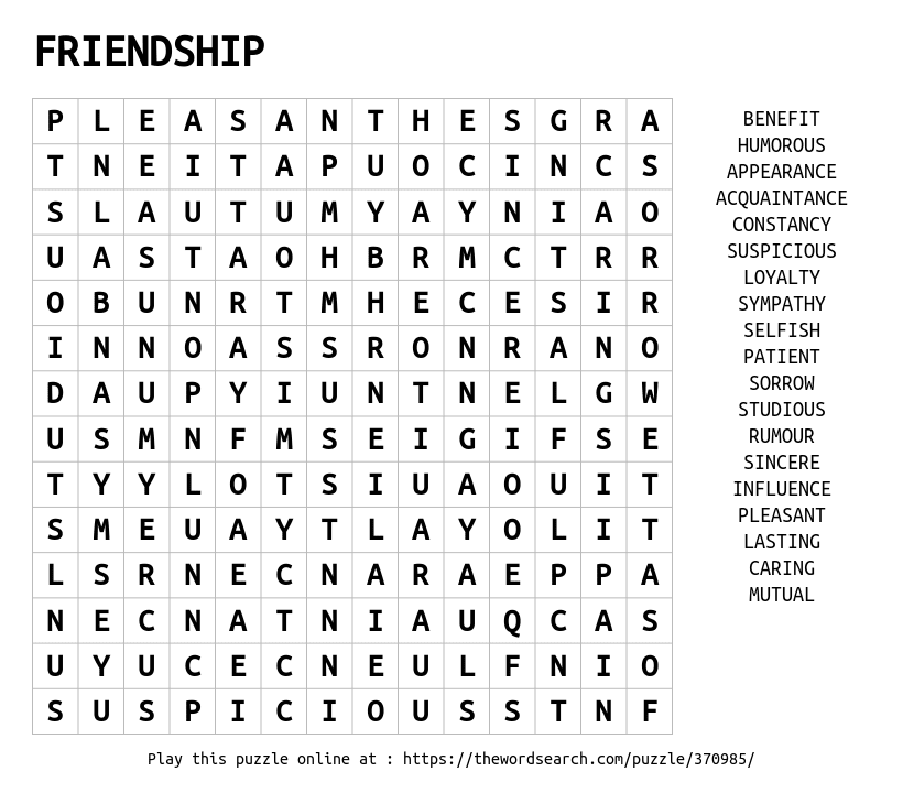 FRIENDSHIP Word Search