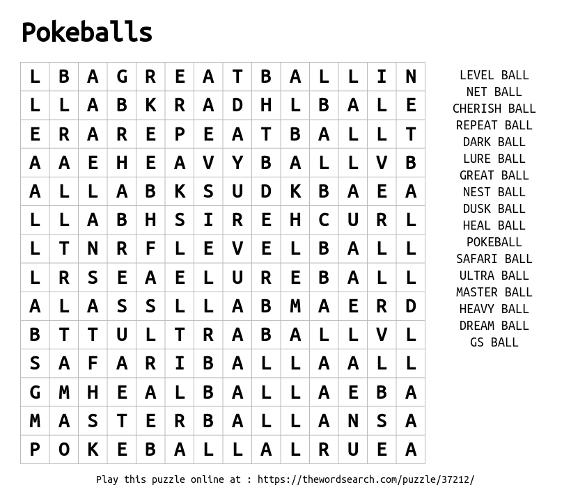 Word Search on Pokeballs