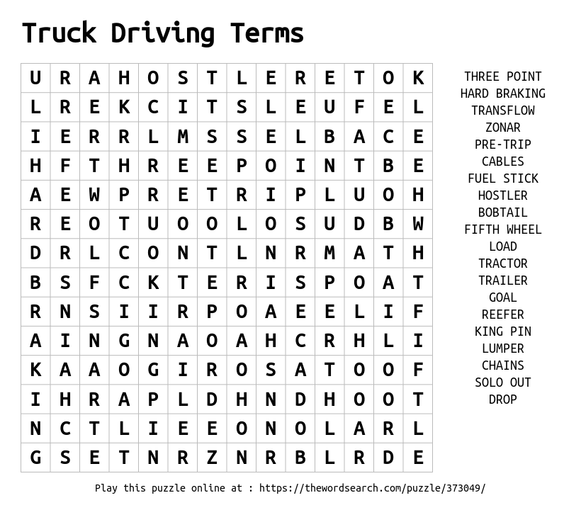 Menos cayó la licenciatura Download Word Search on Truck Driving Terms