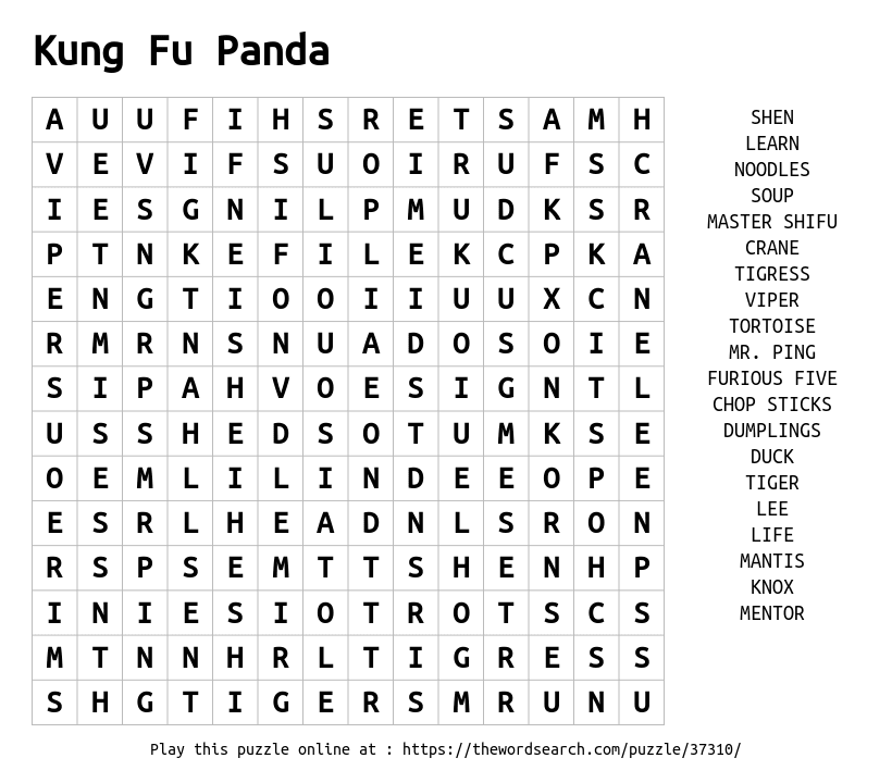 Download Word Search On Kung Fu Panda