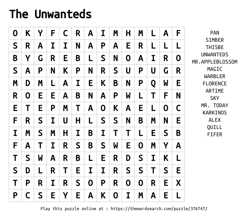Word Search on The Unwanteds 