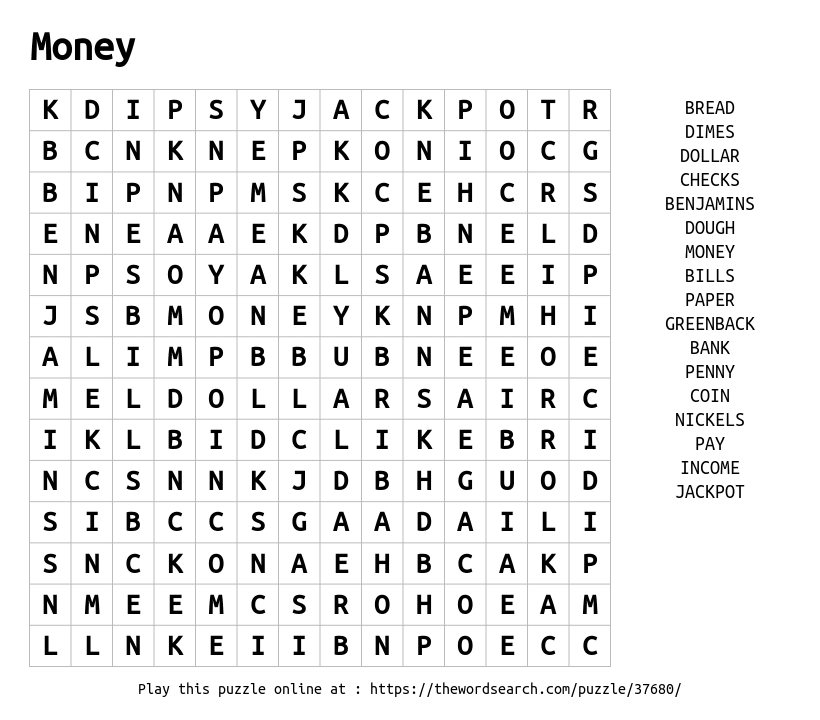 Word Search on Money