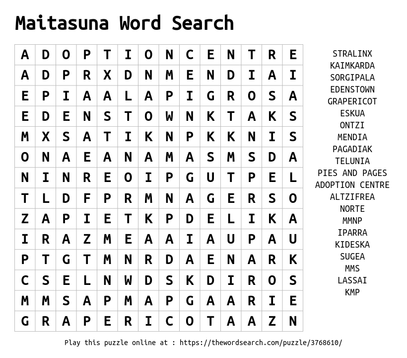 Word Search on Maitasuna Word Search