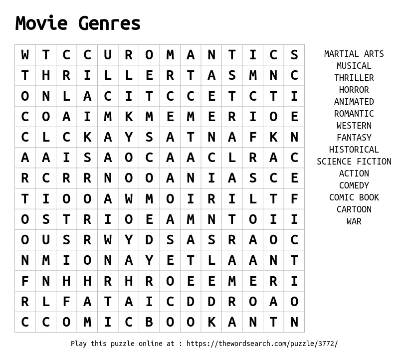 Word Search on Movie Genres