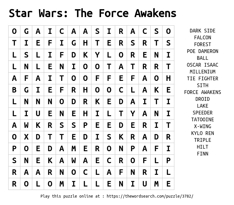 Download Word Search On Star Wars The Force Awakens