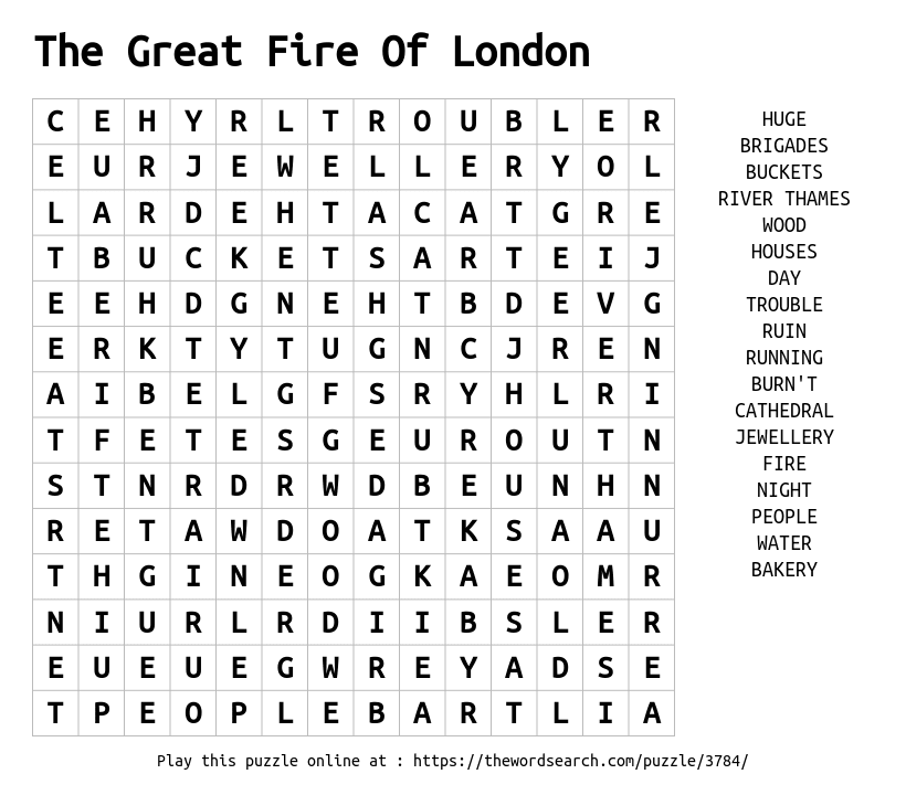 Word Search on The Great Fire Of London