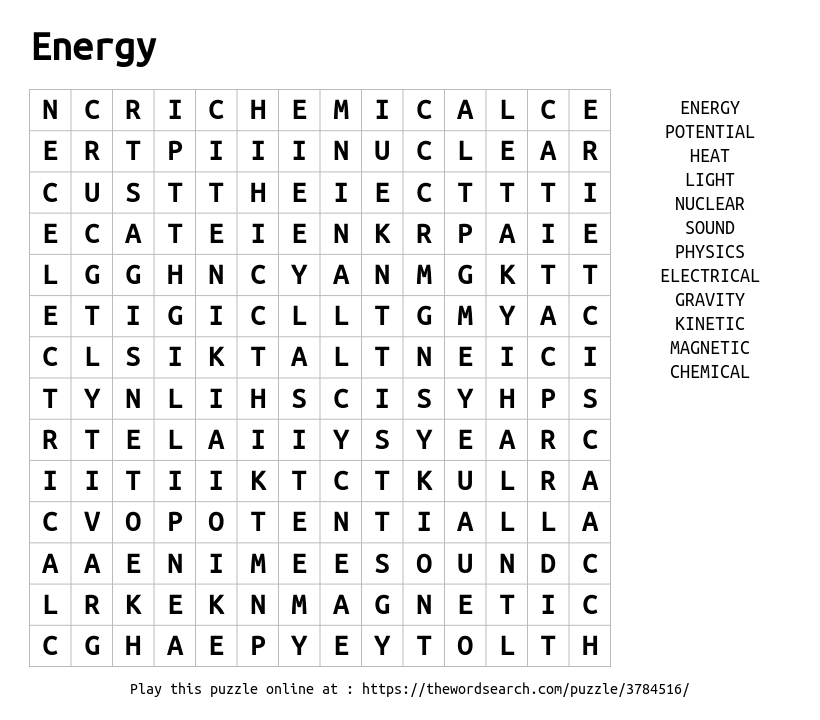 Download Word Search on Energy