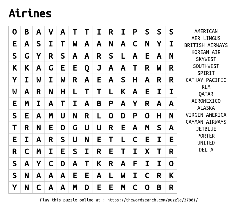 Word Search on Airines