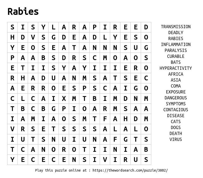 Word Search on Rabies
