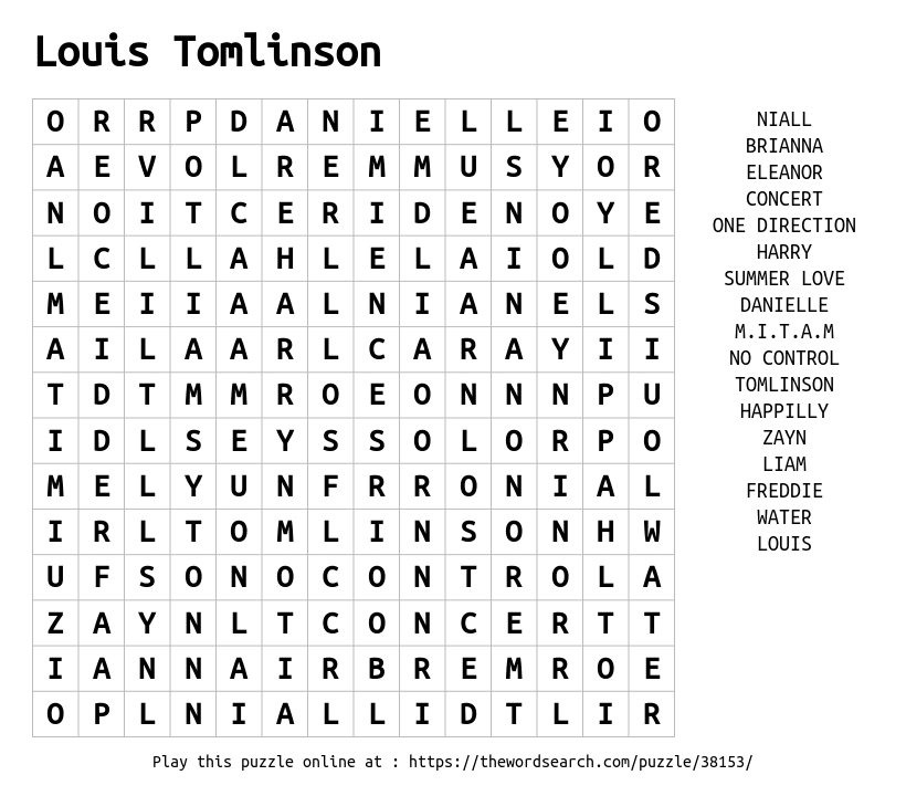 Word Search on Louis Tomlinson