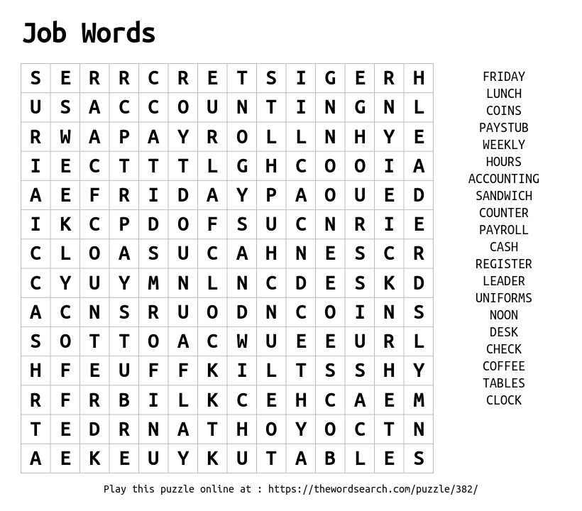 Word Search on Job Words