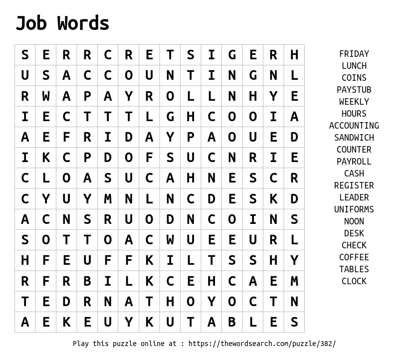 download word search on job words