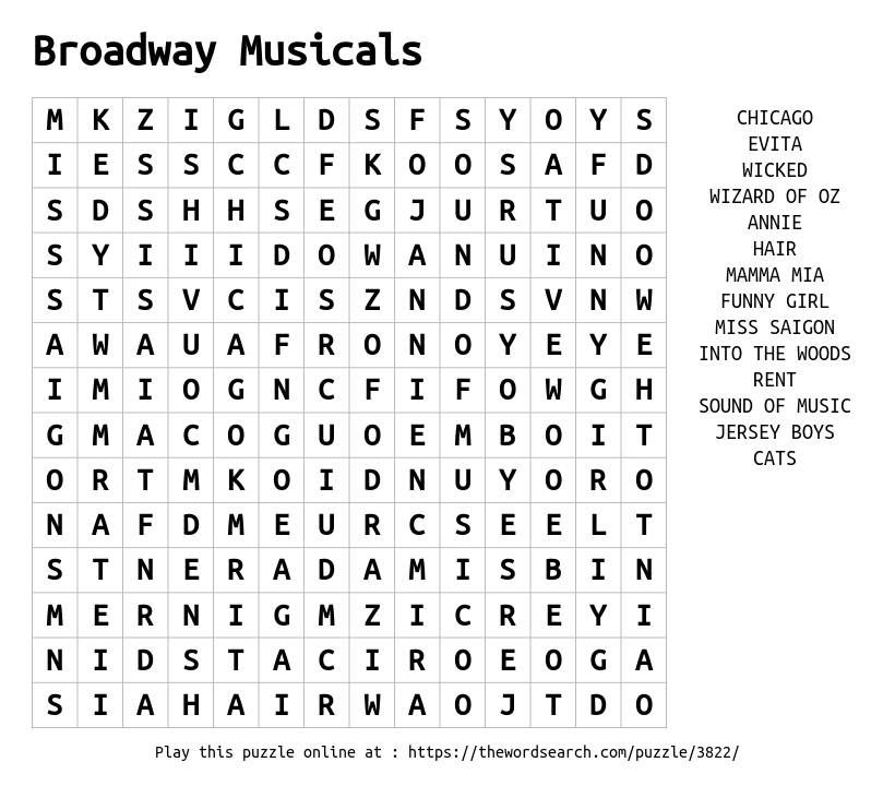 Download Word Search On Broadway Musicals