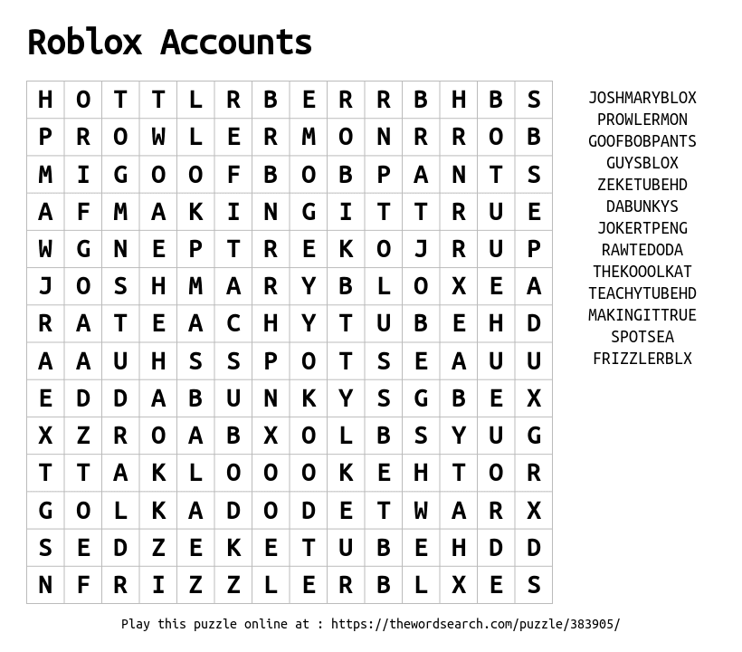 Download Word Search On Roblox Accounts