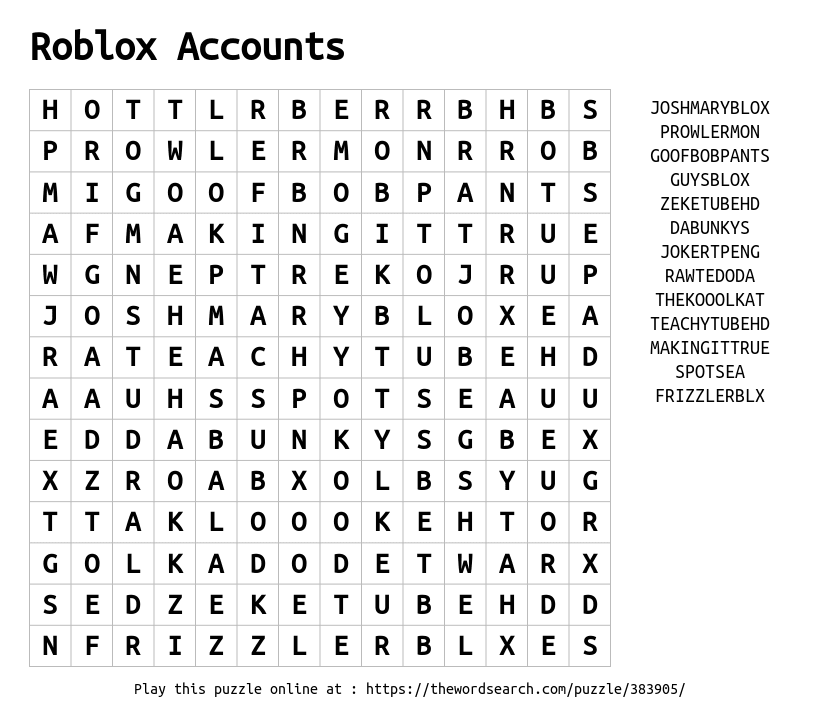 Download Word Search on Roblox Games