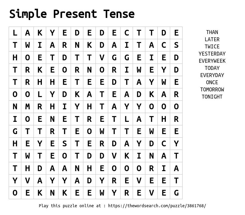 Word Search on Simple Present Tense