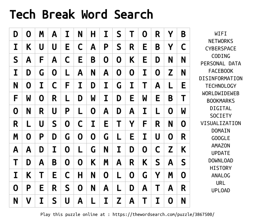 Word Search on Tech Break Word Search