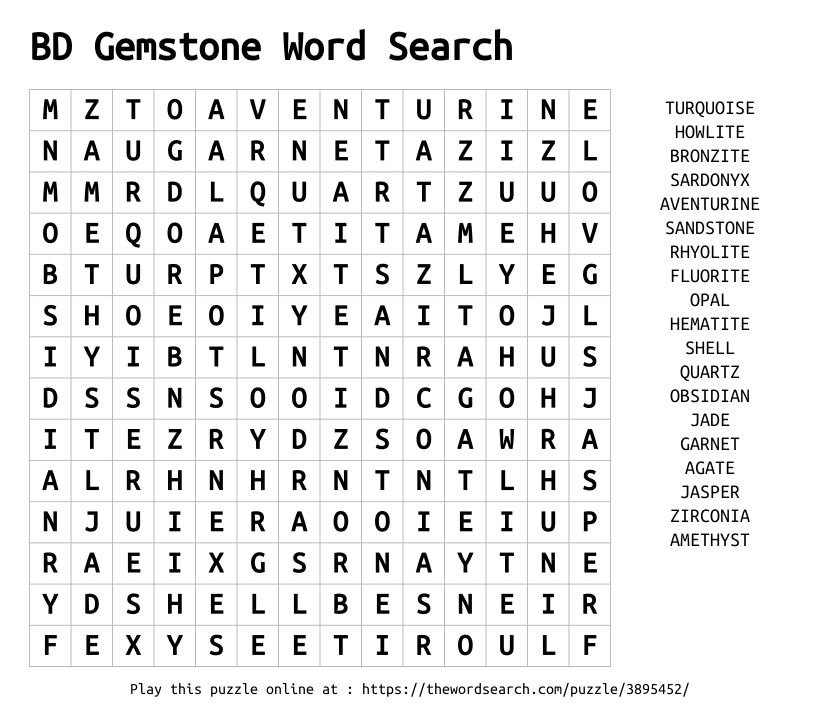 Word Search on BD Gemstone Word Search