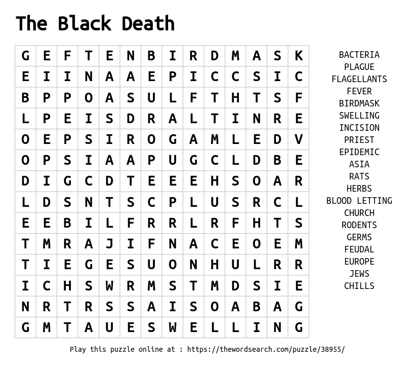 Word Search on The Black Death