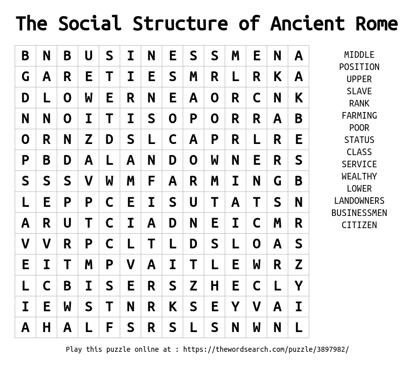 The Social Structure of Ancient Rome Word Search