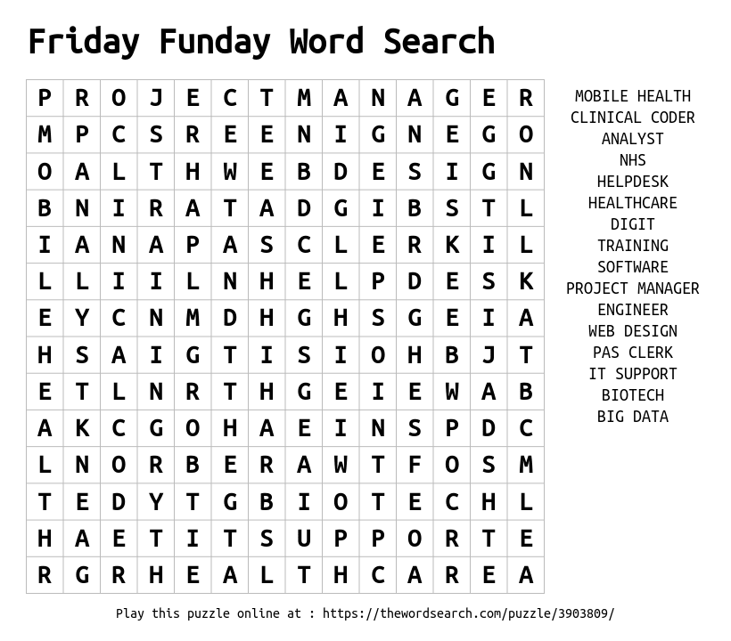 Word Search on Friday Funday Word Search