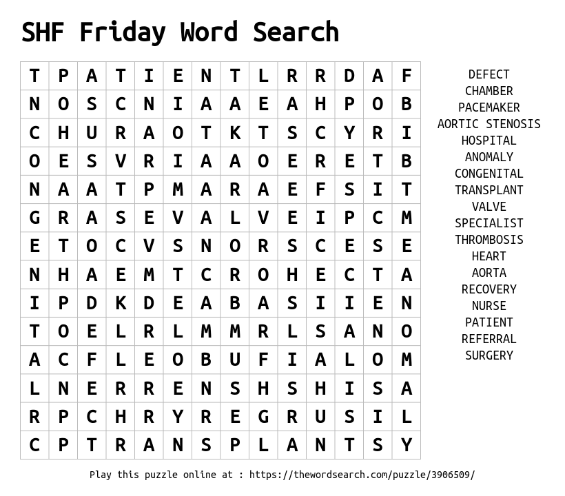 Download Word Search On SHF Friday Word Search