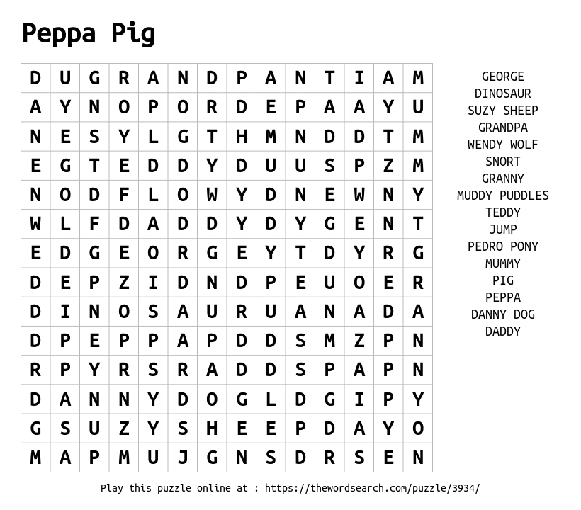 Peppa Pig Word Search Free Printable | Images and Photos finder