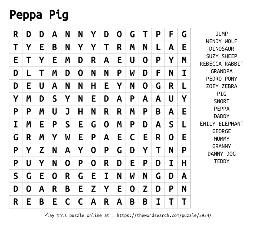 Download Word Search On Peppa Pig
