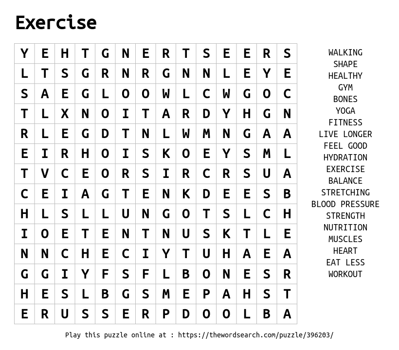 Let's Workout Word Search - WordMint