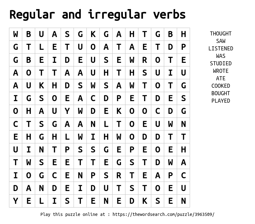 Download Word Search on Regular and irregular verbs