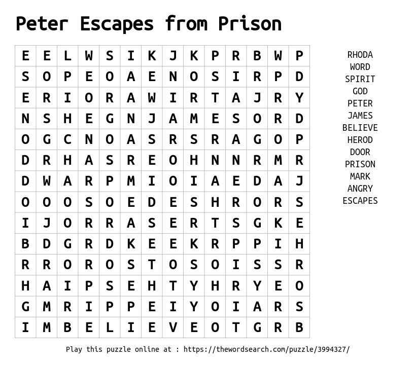 Download Word Search on Peter Escapes from Prison